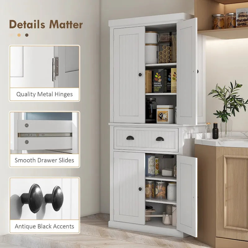 Armoire de cuisine haute de style campagnard avec tiroir et étagères réglables