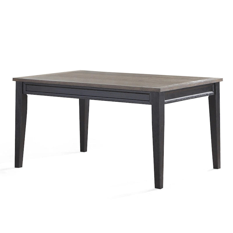Table de salle à manger de style ferme en bois massif bicolore ébène et bois flotté avec plateau en billot