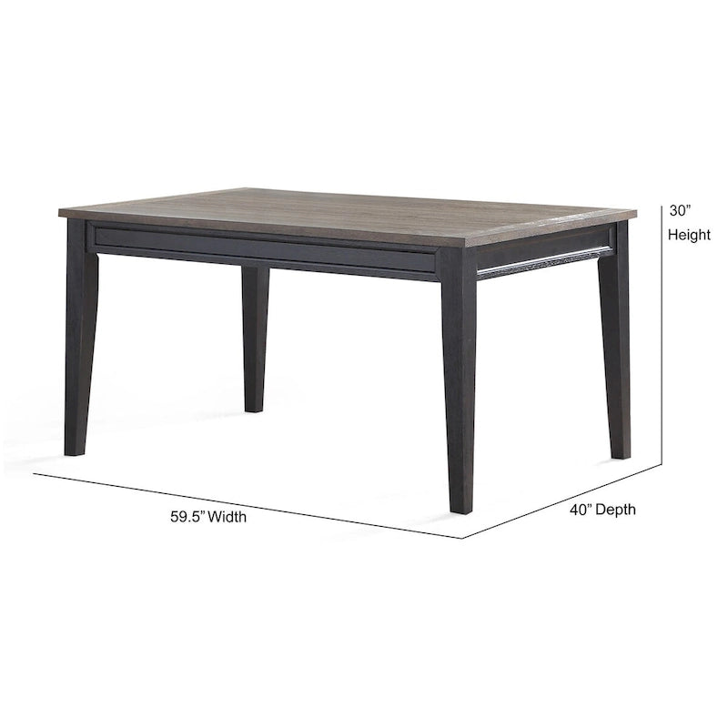 Table de salle à manger de style ferme en bois massif bicolore ébène et bois flotté avec plateau en billot