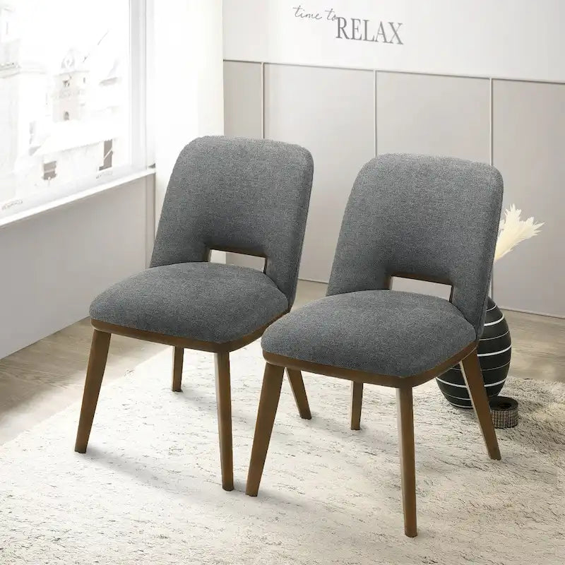 Chaise de salle à manger moderne du milieu du siècle en tissu rembourré avec pieds en bois massif