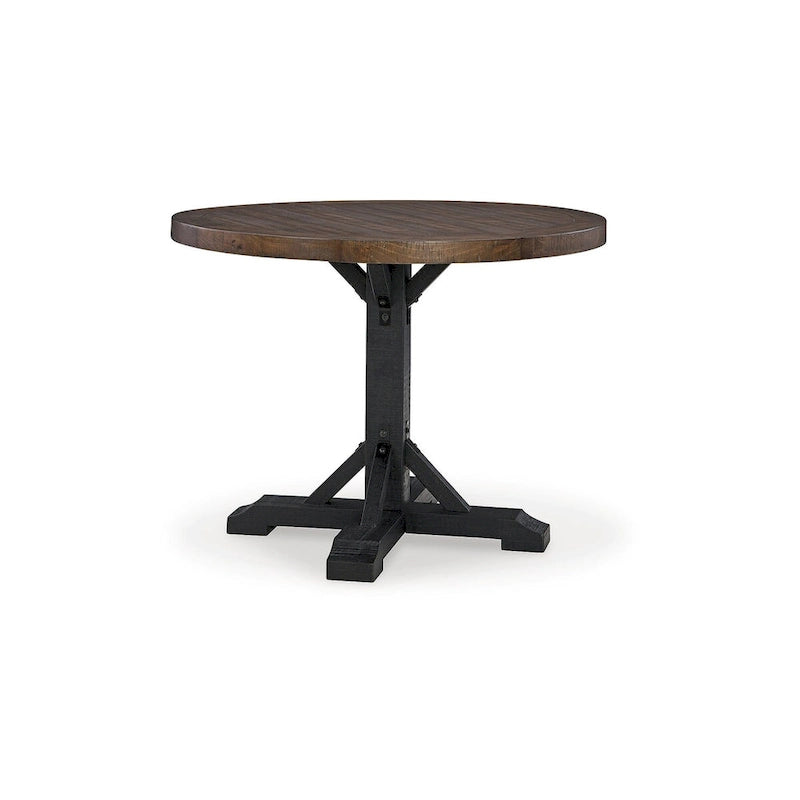 Table de salle à manger ronde à hauteur de comptoir, base noire, plateau marron rustique