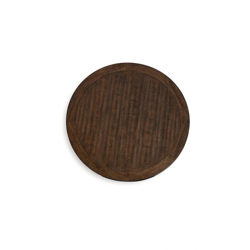 Table de salle à manger ronde à hauteur de comptoir, base noire, plateau marron rustique