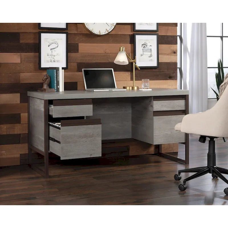Bureau informatique Mystic Oak avec tiroirs et rangement de dossiers
