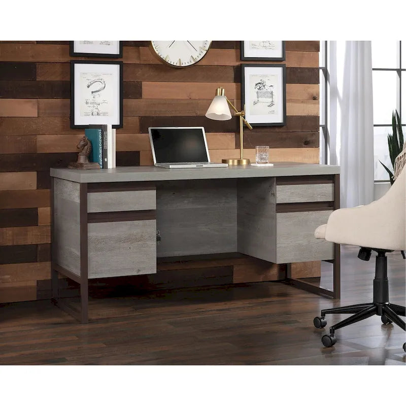 Bureau informatique Mystic Oak avec tiroirs et rangement de dossiers