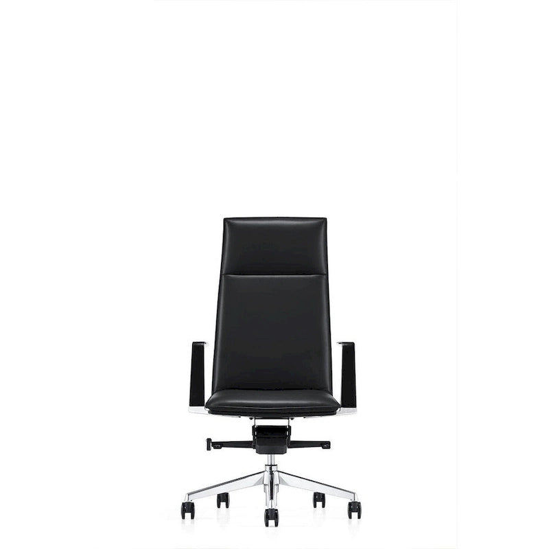 Chaise de bureau exécutive pivotante à haut dossier en similicuir noir avec accoudoirs