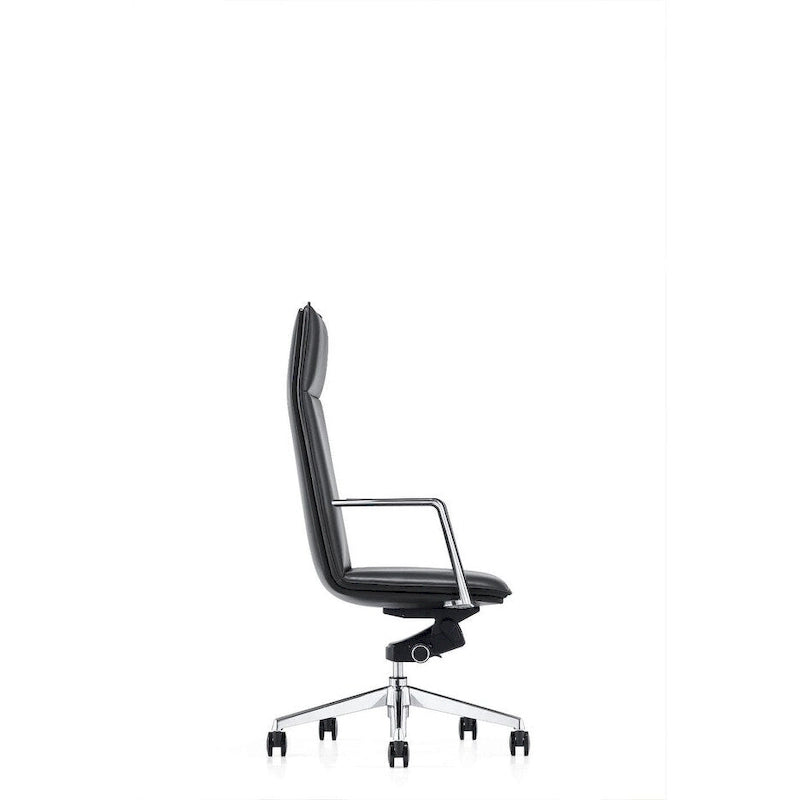 Chaise de bureau exécutive pivotante à haut dossier en similicuir noir avec accoudoirs