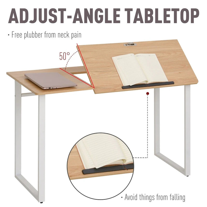 Table à dessin réglable en hauteur avec plateau inclinable Chêne Blanc