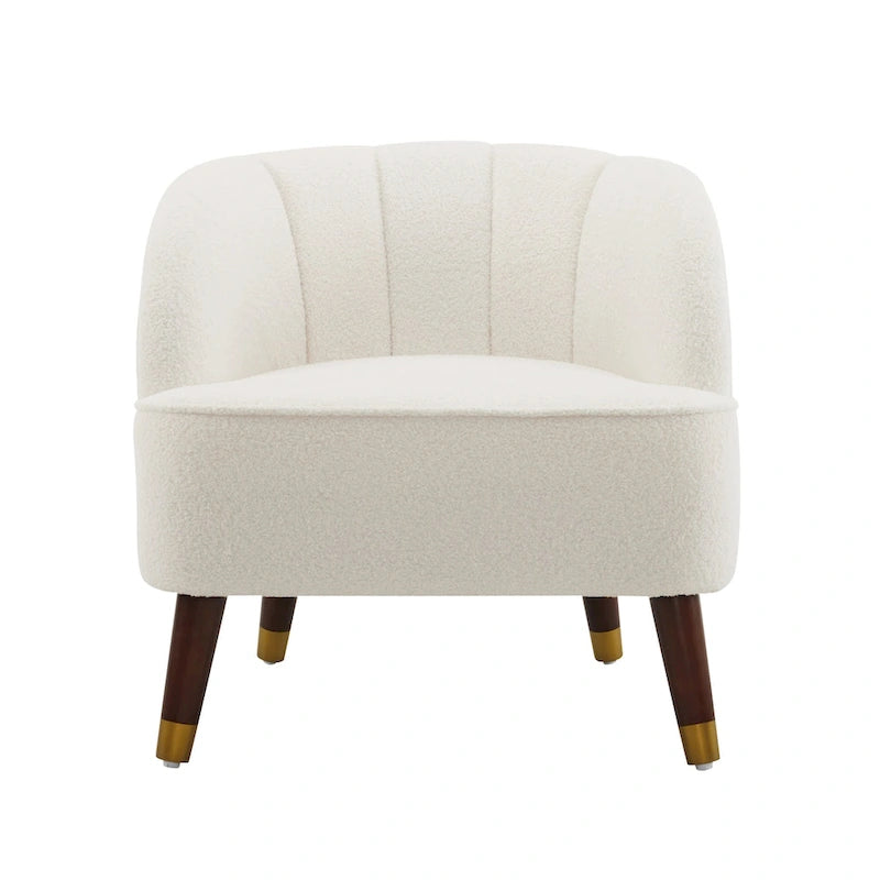 Fauteuil d'appoint en velours Barrel, dossier touffeté de style Mid-Century, pieds en bois d'hévéa