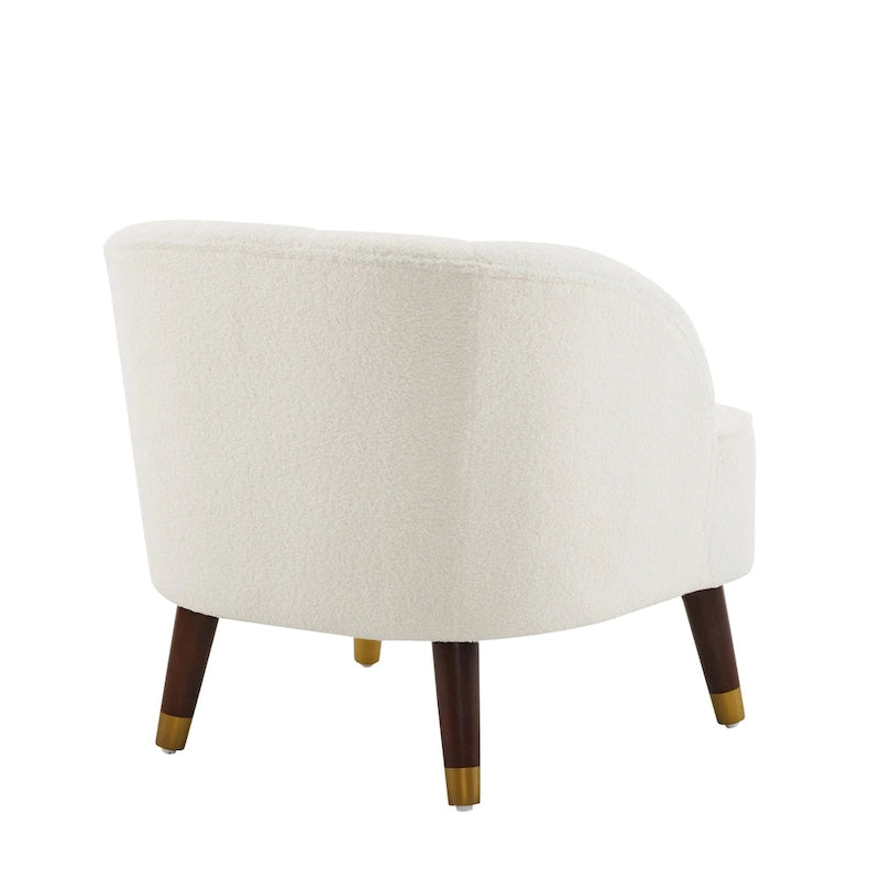 Fauteuil d'appoint en velours Barrel, dossier touffeté de style Mid-Century, pieds en bois d'hévéa