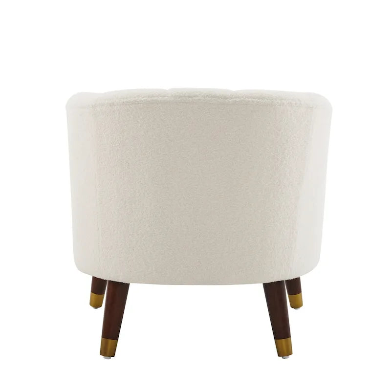 Fauteuil d'appoint en velours Barrel, dossier touffeté de style Mid-Century, pieds en bois d'hévéa