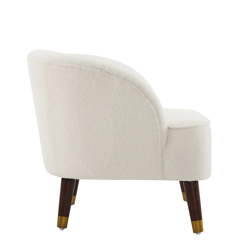 Fauteuil d'appoint en velours Barrel, dossier touffeté de style Mid-Century, pieds en bois d'hévéa