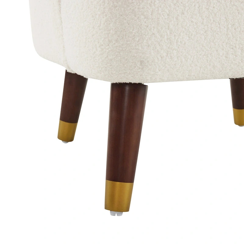 Fauteuil d'appoint en velours Barrel, dossier touffeté de style Mid-Century, pieds en bois d'hévéa
