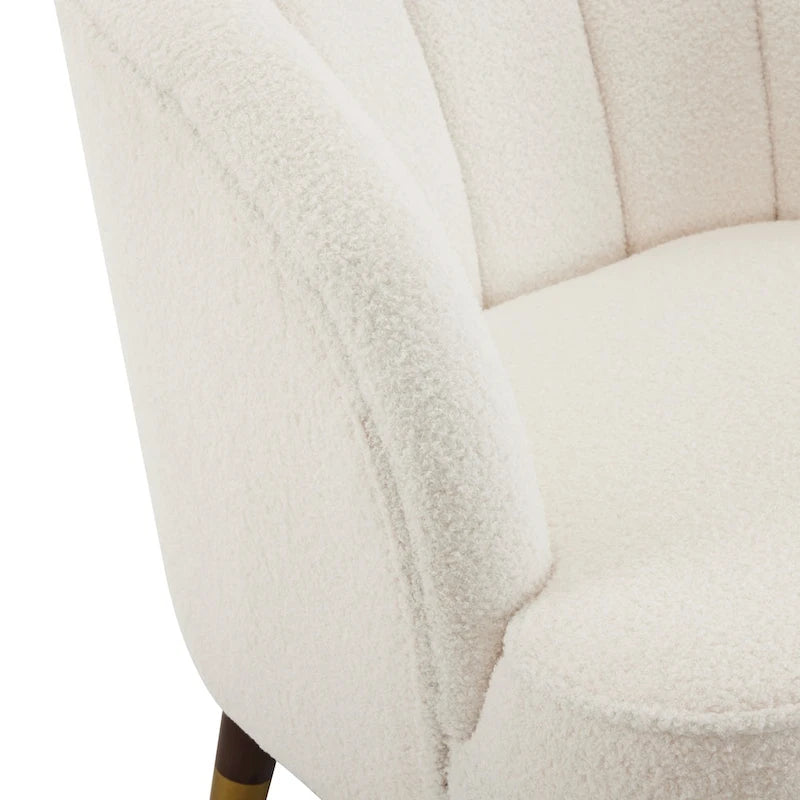 Fauteuil d'appoint en velours Barrel, dossier touffeté de style Mid-Century, pieds en bois d'hévéa