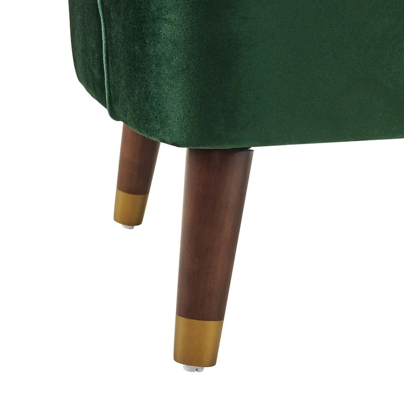 Fauteuil d'appoint en velours Barrel, dossier touffeté de style Mid-Century, pieds en bois d'hévéa