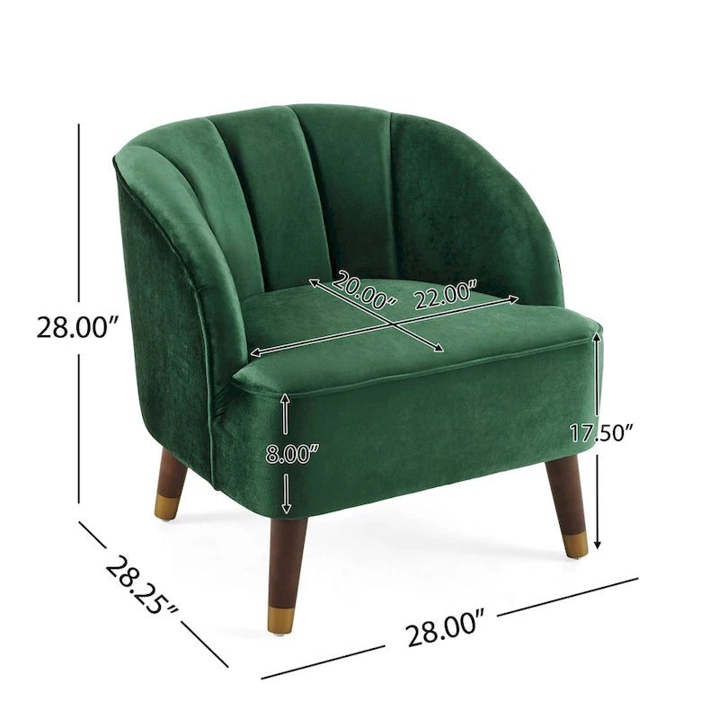 Fauteuil d'appoint en velours Barrel, dossier touffeté de style Mid-Century, pieds en bois d'hévéa