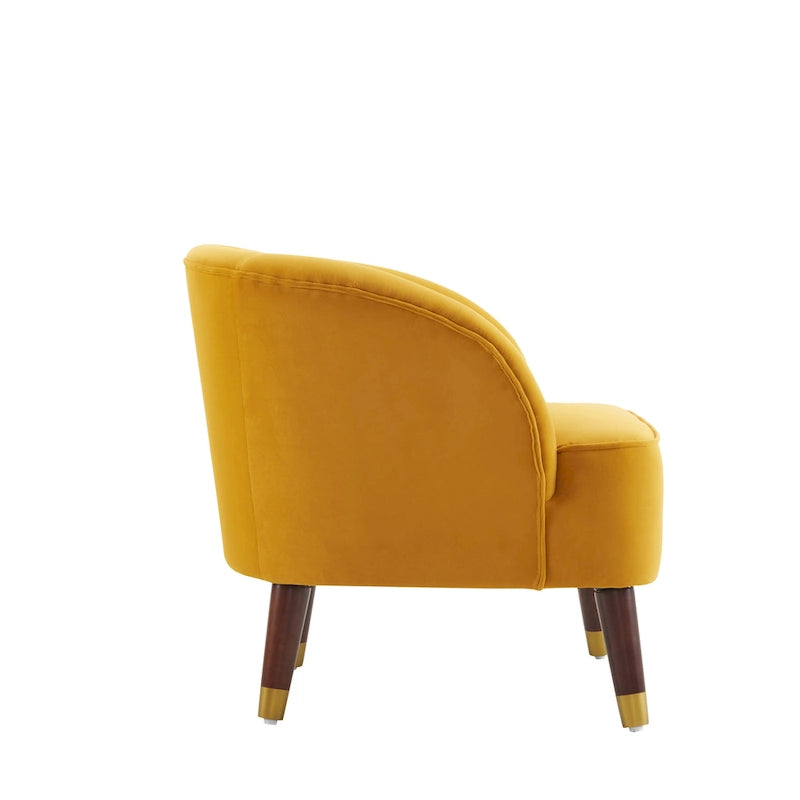 Fauteuil d'appoint en velours Barrel, dossier touffeté de style Mid-Century, pieds en bois d'hévéa