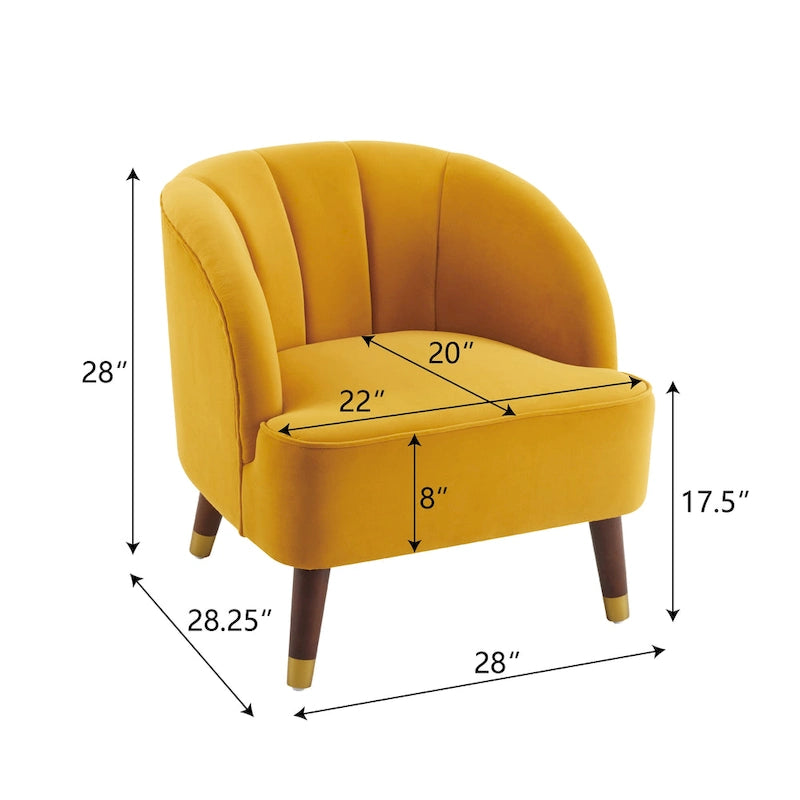 Fauteuil d'appoint en velours Barrel, dossier touffeté de style Mid-Century, pieds en bois d'hévéa