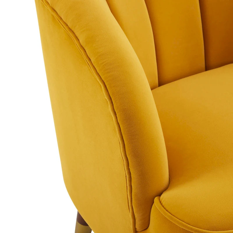 Fauteuil d'appoint en velours Barrel, dossier touffeté de style Mid-Century, pieds en bois d'hévéa