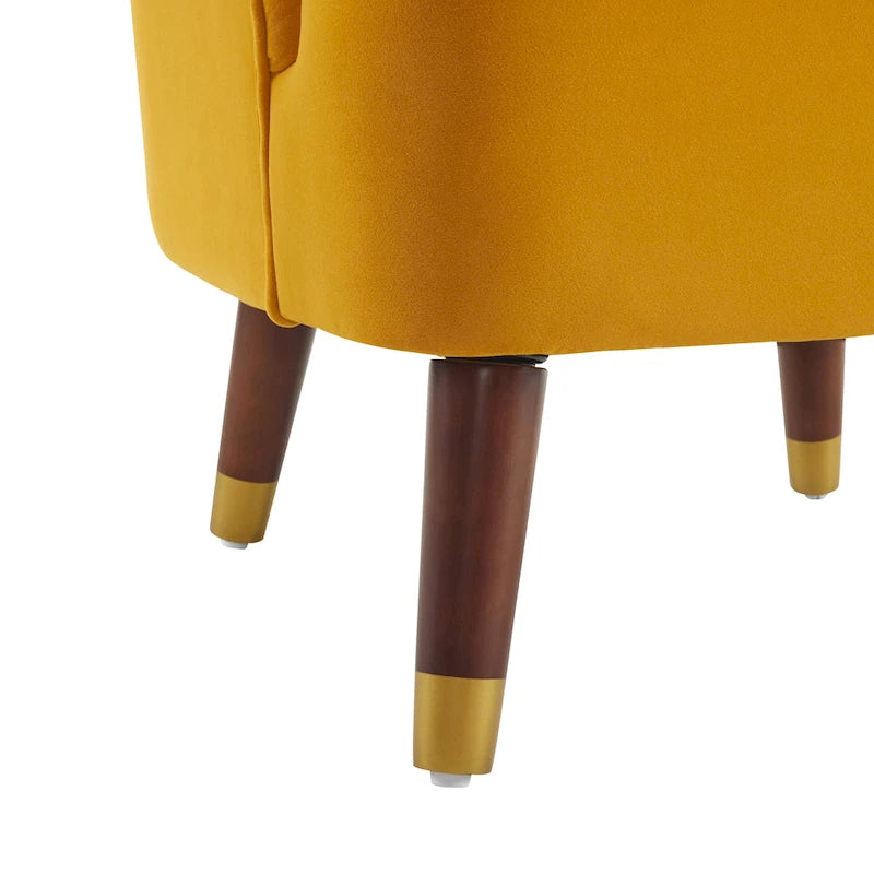 Fauteuil d'appoint en velours Barrel, dossier touffeté de style Mid-Century, pieds en bois d'hévéa