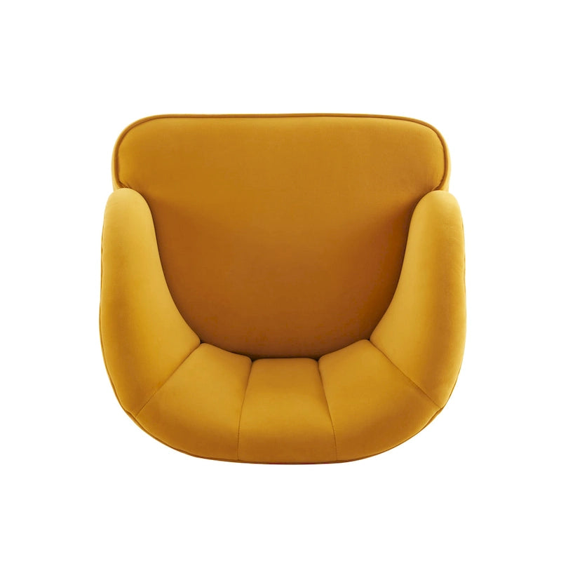 Fauteuil d'appoint en velours Barrel, dossier touffeté de style Mid-Century, pieds en bois d'hévéa