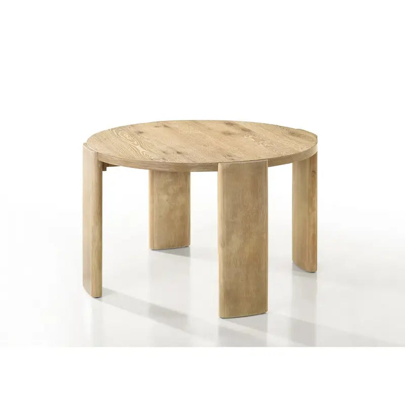 Table à manger ronde en bois naturel, finition chêne, avec piètement à quatre pieds