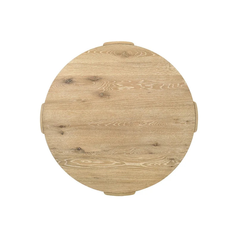 Table à manger ronde en bois naturel, finition chêne, avec piètement à quatre pieds
