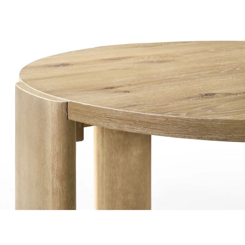 Table à manger ronde en bois naturel, finition chêne, avec piètement à quatre pieds