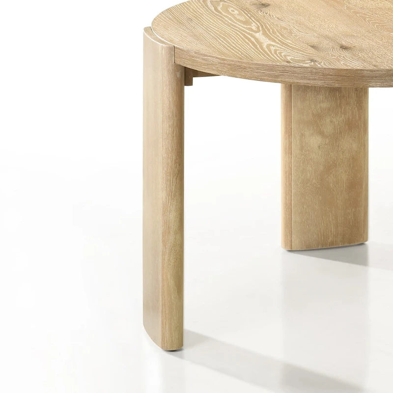 Table à manger ronde en bois naturel, finition chêne, avec piètement à quatre pieds