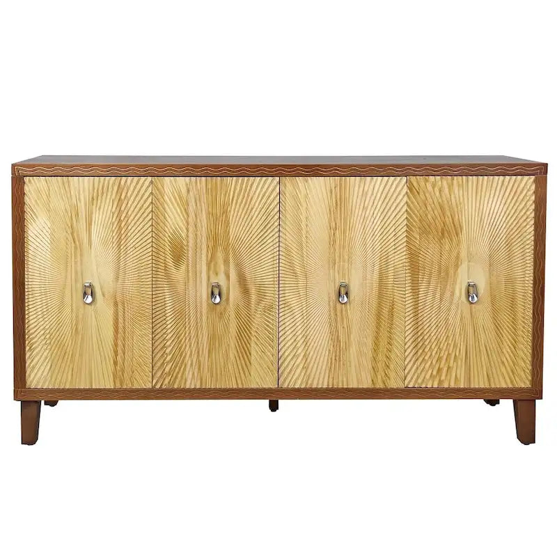 Bahut sculpté 4 portes "Vintage Sunburst" Marron Naturel