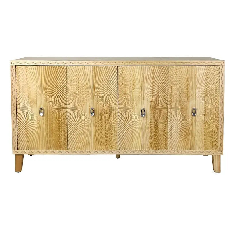 Bahut sculpté 4 portes "Vintage Sunburst" Marron Naturel