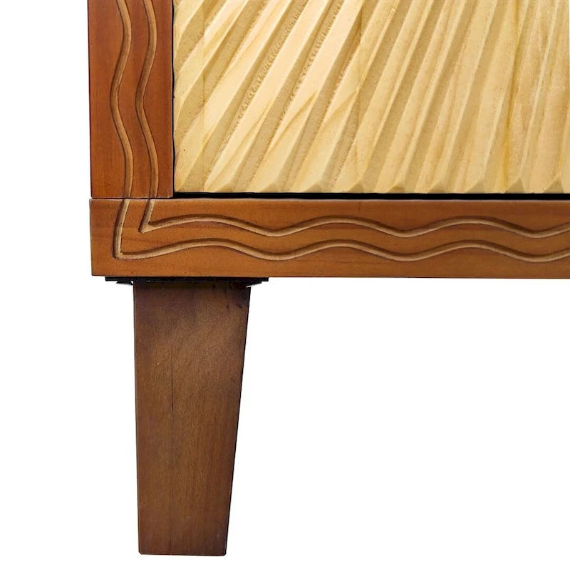 Bahut sculpté 4 portes "Vintage Sunburst" Marron Naturel