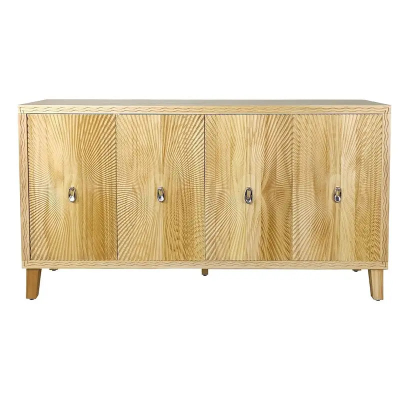 Bahut sculpté 4 portes "Vintage Sunburst" Marron Naturel