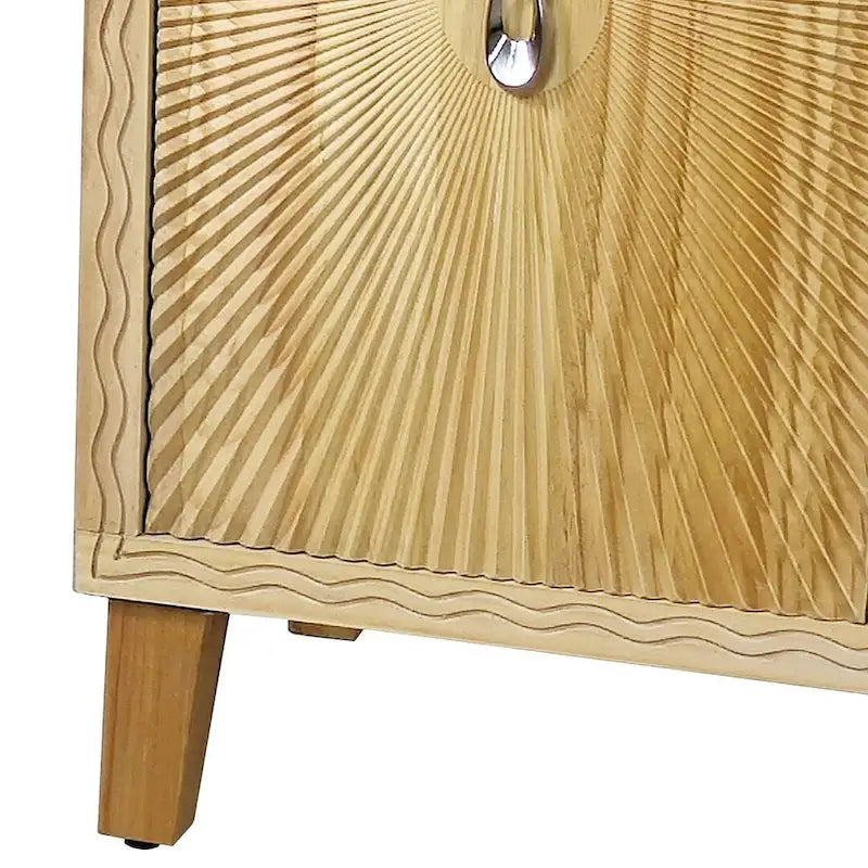 Bahut sculpté 4 portes "Vintage Sunburst" Marron Naturel