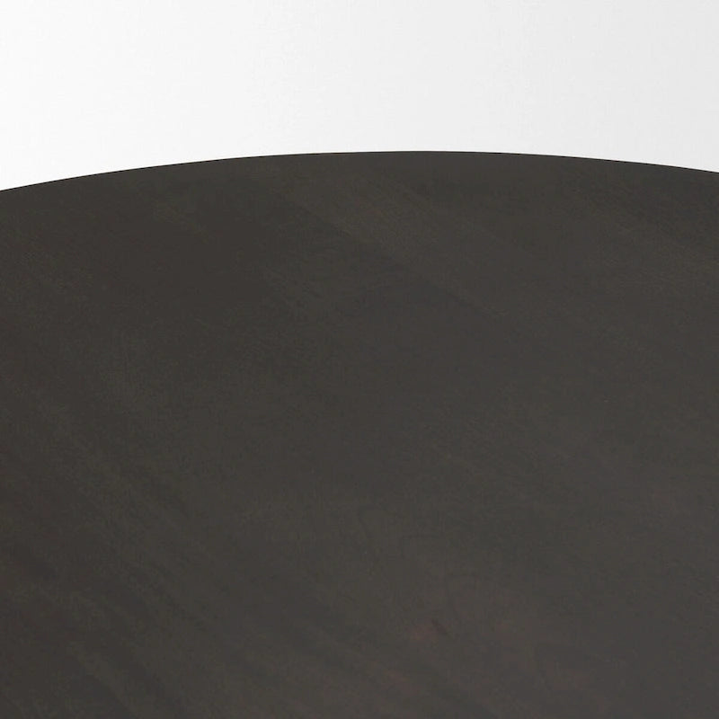 Table à manger ronde en bois d'espresso avec piètement sculptural géométrique marron
