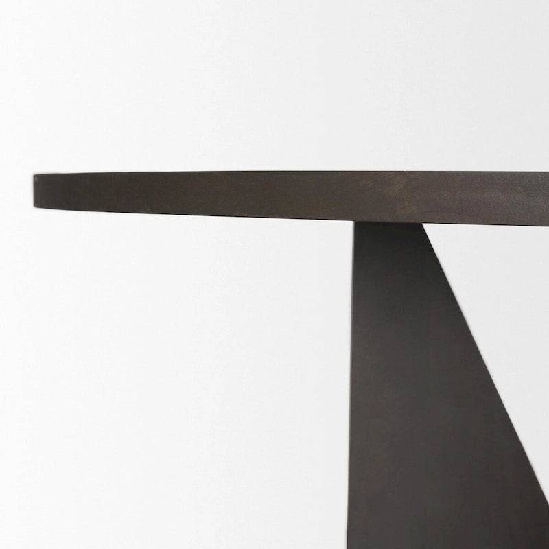 Table à manger ronde en bois d'espresso avec piètement sculptural géométrique marron