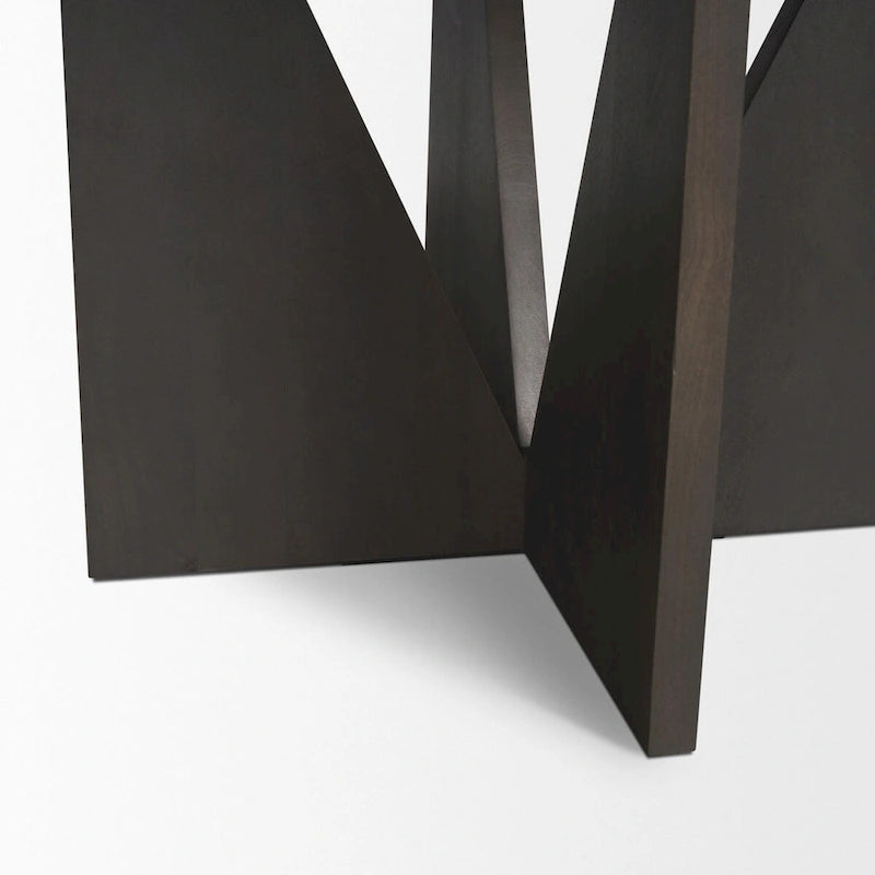 Table à manger ronde en bois d'espresso avec piètement sculptural géométrique marron