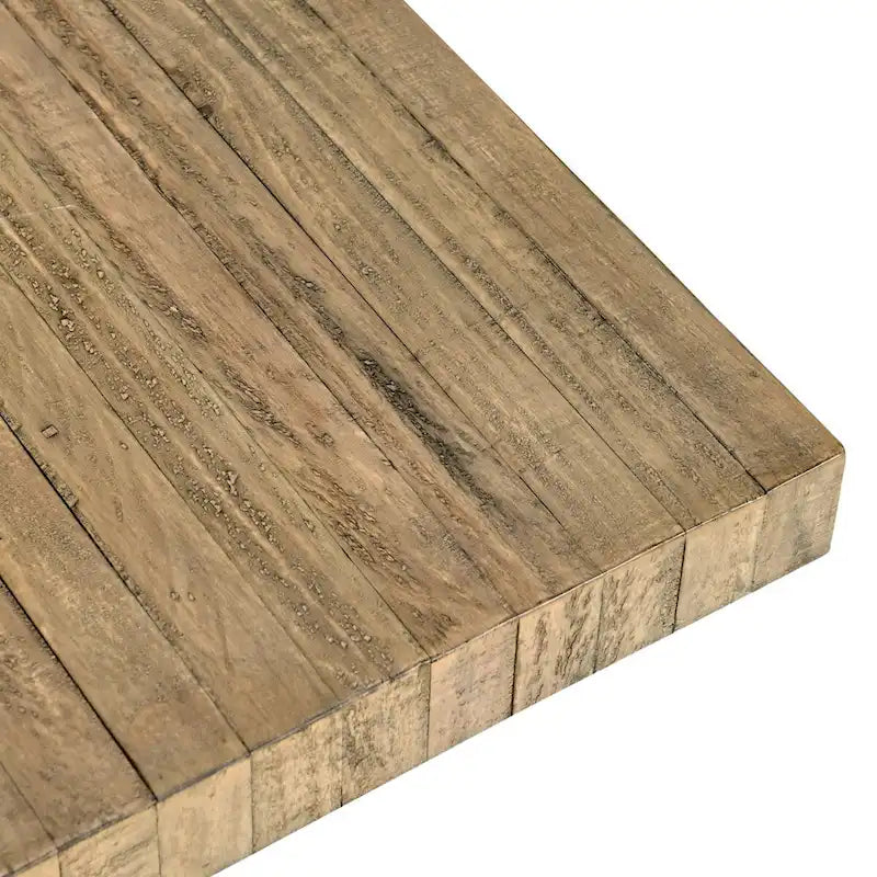 Table à manger carrée en pin recyclé naturel avec piètement socle, finition naturelle