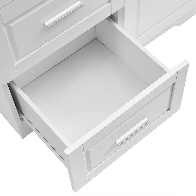 Meuble de rangement haut avec portes doubles, trois tiroirs, étagère réglable, blanc