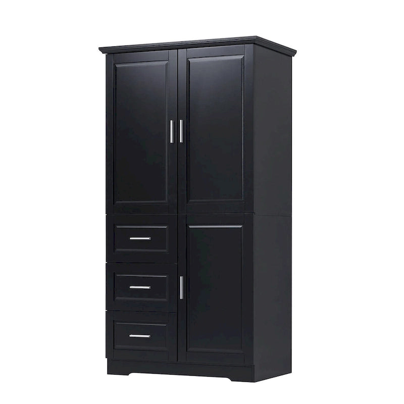 Meuble de rangement haut avec portes doubles, trois tiroirs, étagère réglable, blanc