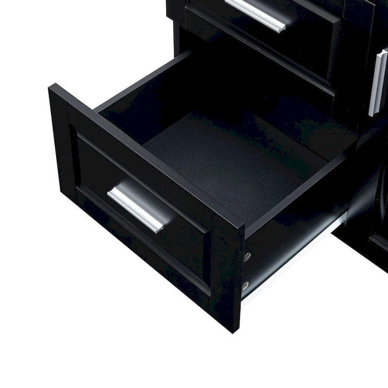Meuble de rangement haut avec portes doubles, trois tiroirs, étagère réglable, blanc
