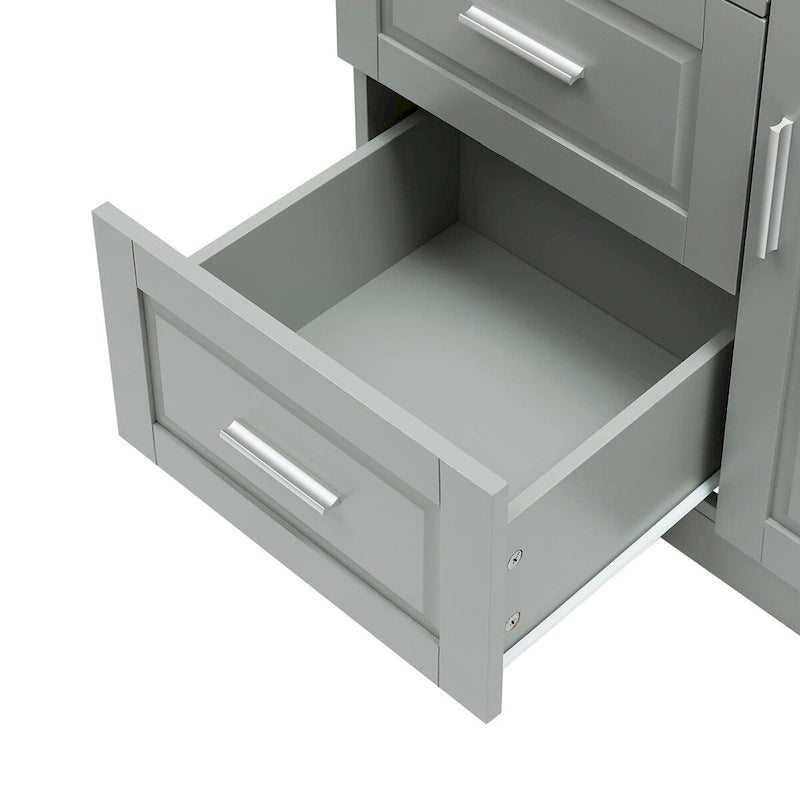 Meuble de rangement haut avec portes doubles, trois tiroirs, étagère réglable, blanc