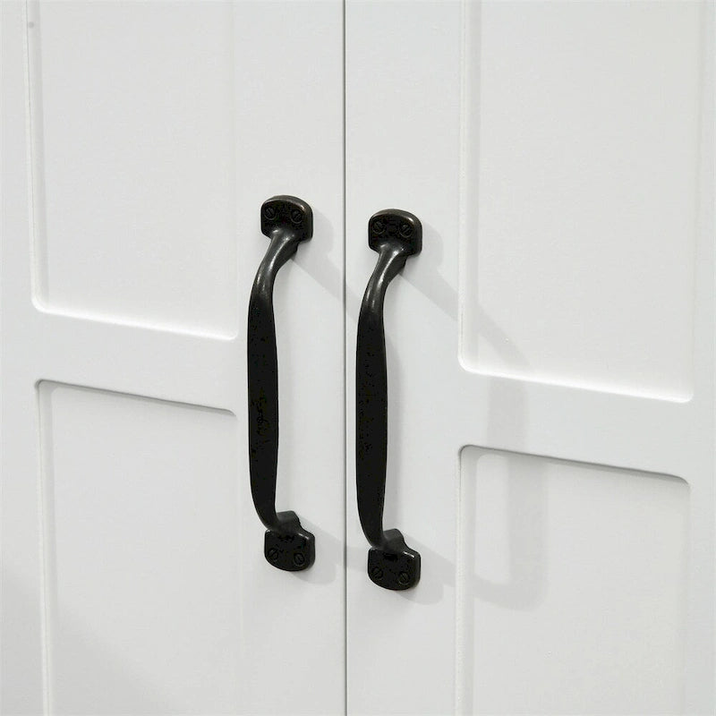 Meuble sous-évier blanc à double porte avec étagère réglable et poignées métalliques