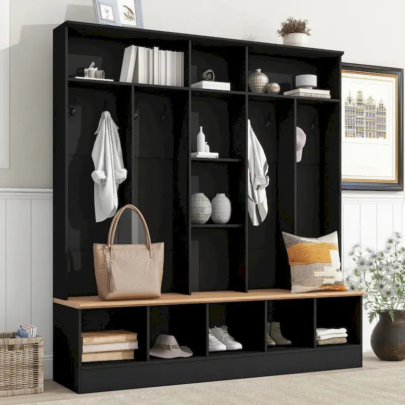 Meuble d'entrée avec banc de rangement, patères et casiers à chaussures