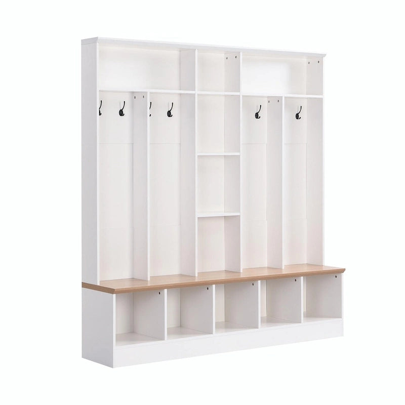 Meuble d'entrée avec banc de rangement, patères et casiers à chaussures