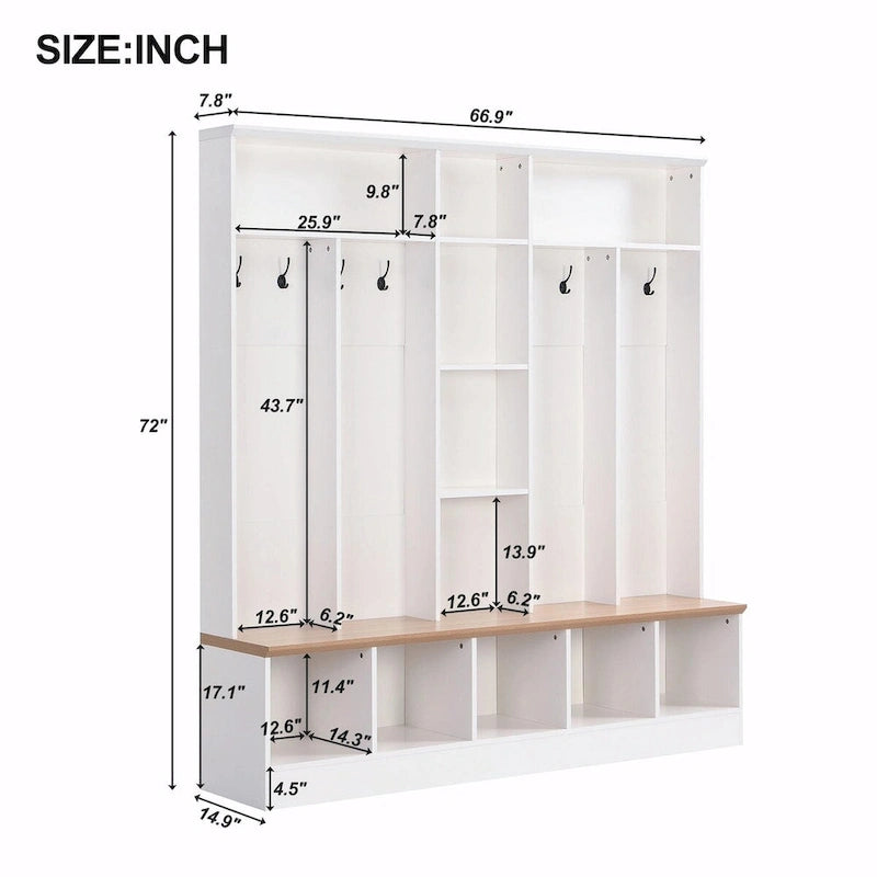 Meuble d'entrée avec banc de rangement, patères et casiers à chaussures