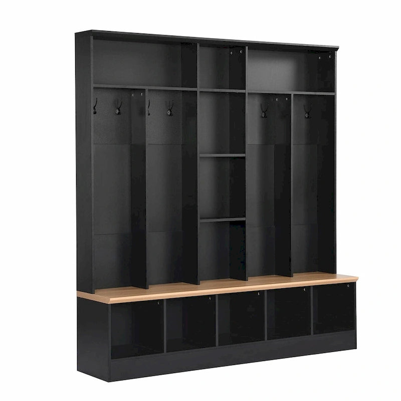 Meuble d'entrée avec banc de rangement, patères et casiers à chaussures