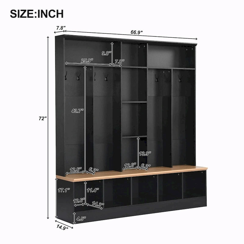 Meuble d'entrée avec banc de rangement, patères et casiers à chaussures