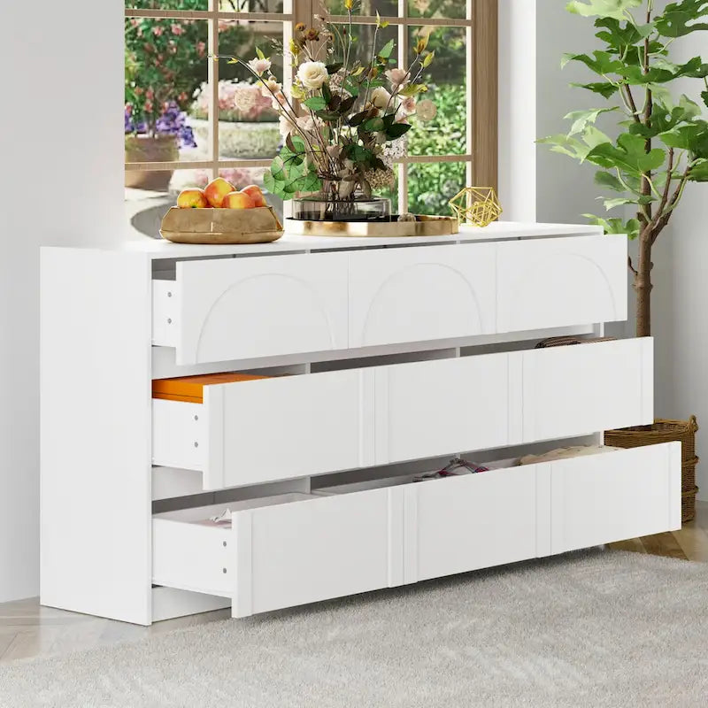 Commode blanche à 9 tiroirs avec dispositif anti-basculement