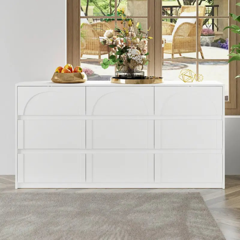Commode blanche à 9 tiroirs avec dispositif anti-basculement