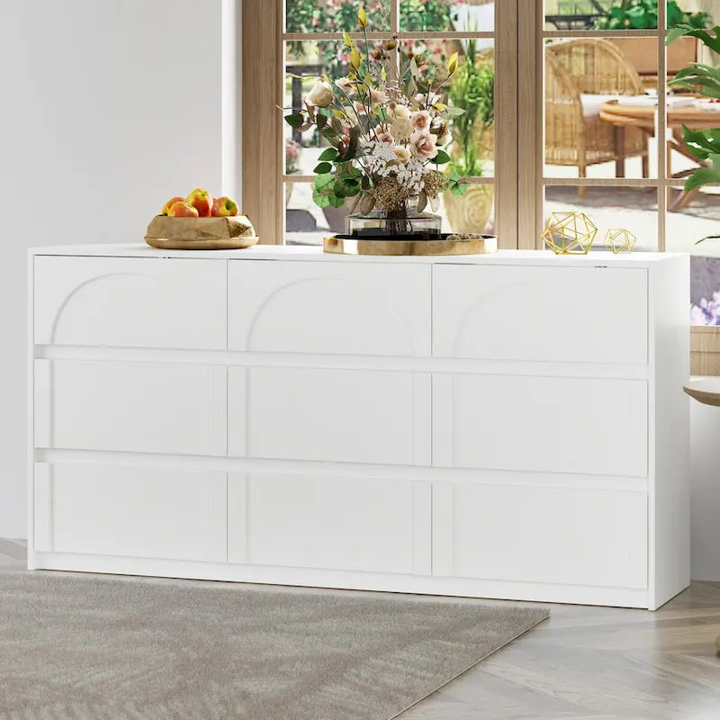Commode blanche à 9 tiroirs avec dispositif anti-basculement